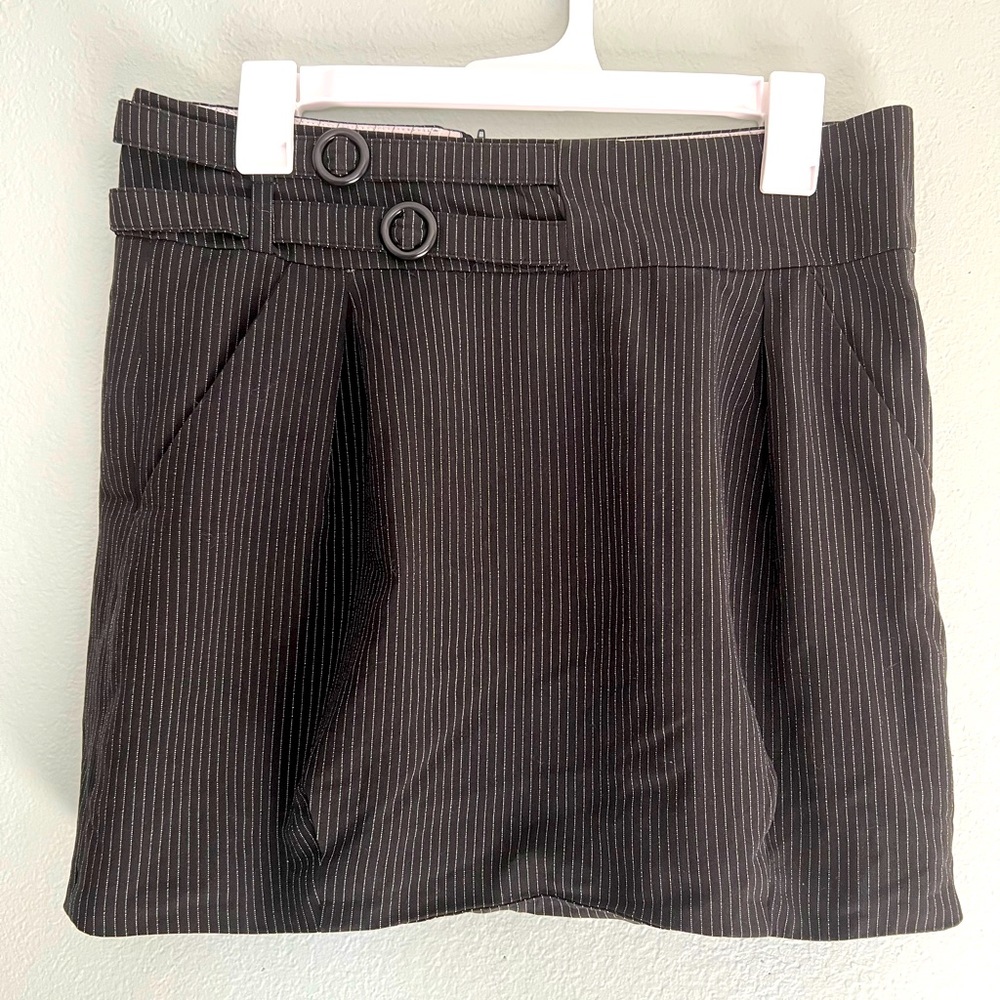 Black pin stripe mini skirt